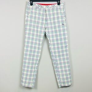 Puma Men's 32X30 Performance Plaid Golf Straight Flat Front Blue White Pants